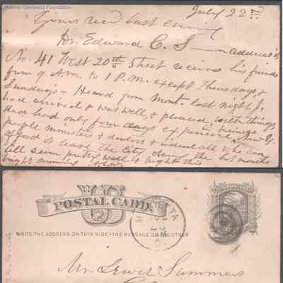 Postcard to Lewis Summers from Abigail E. Woodbridge, no date