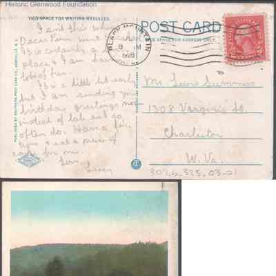 Postcard to Lewis Summers from Lucy S. Quarrier, Jul 8, 1928