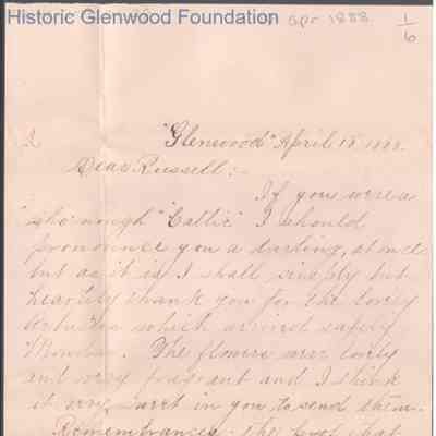 Russell G. Quarrier from Elizabeth S. Quarrier, Apr 18, 1888