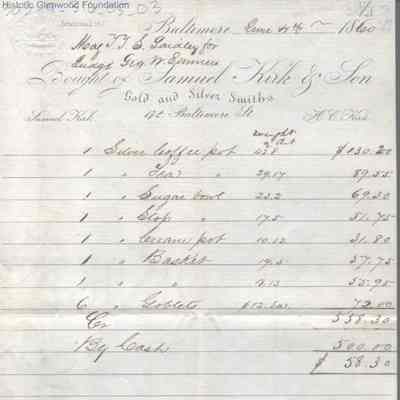 Theodore T. S. Laidley for Judge George Summers, Jun 4, 1860; receipt for silver service