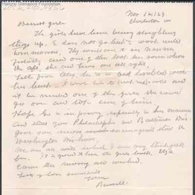 Elizabeth S. Quarrier from Russell G. Quarrier, Nov 14, 1929