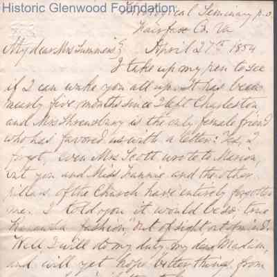 Amacetta Laidley Summers from unknown sender, Apr 27, 1854