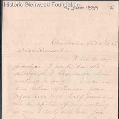 Russell G. Quarrier from Elizabeth S. Quarrier, Jun 15, 1889