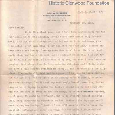 Lucy W. Summers from George W. Summers, February 20, 1923