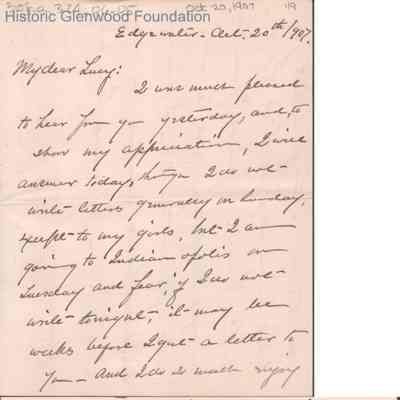 Lucy W. Summers from Laura W. Gallaher, Oct 20, 1907