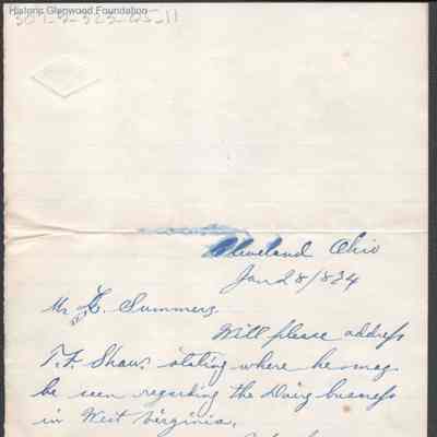 Lewis Summers from T. F. Shaw, Jan 28, 1874