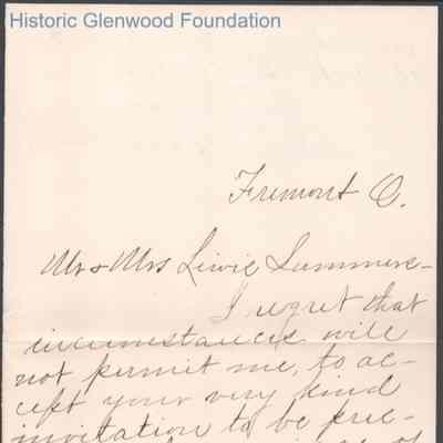 Lewis & Lucy W. Summers from Susan L. Fennimore, no date