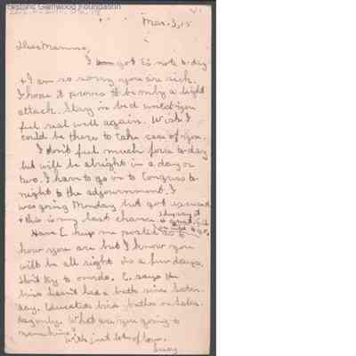 Postcard to Elizabeth S. Quarrier from Lucy S. Quarrier, Mar 3, 1915