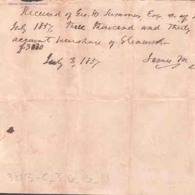 James M. Laidley Receipt to Judge George Summers for Glenwood Purchase, Jul 3, 1857