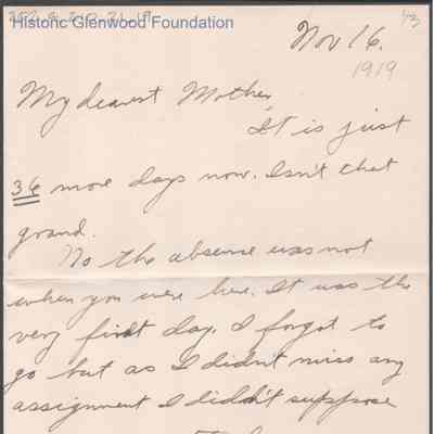 Elizabeth S. Quarrier from Alexander W. Quarrier, Nov 16, 1919