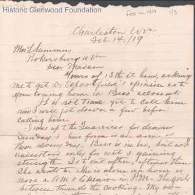 Lucy W. Summers from Lewis Summers, Feb 14, 1919