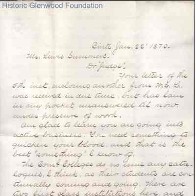 Lewis Summers from Robert S. Fulton, Jan 22, 1870