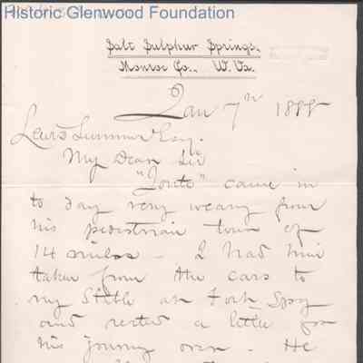 Lewis Summers from J. William Appleton, Jan 7, 1888