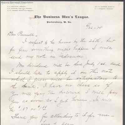 Amacetta "Amy" Summers to Russell Quarrier, June 22, 1905
