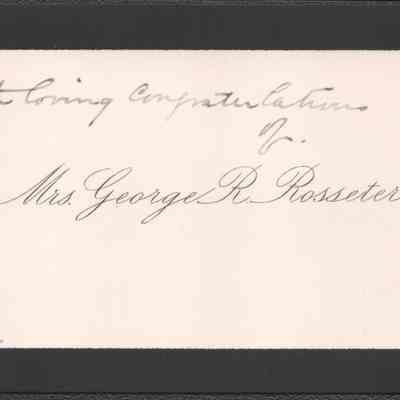 Calling card for Mrs. George R. Rosseter, no date