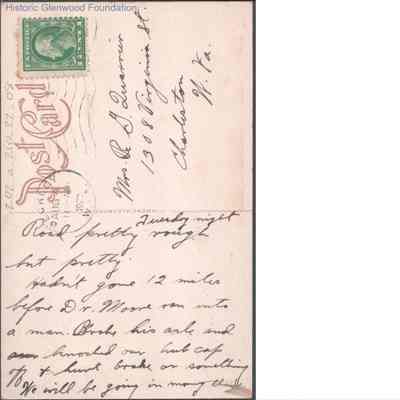 Postcard to Elizabeth S. Quarrier from Alexander W. Quarrier, Aug 4, 1920