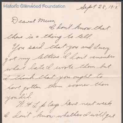 Elizabeth S. Quarrier from Alexander W. Quarrier, Sep 28, 1919