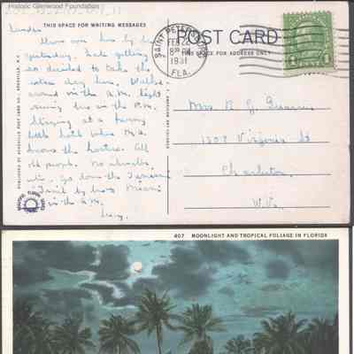 Postcard to Elizabeth S. Quarrier from Lucy S. Quarrier, Feb 22, 1931