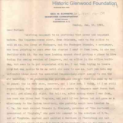 Lucy W. Summers from George W. Summers, January 16, 1921