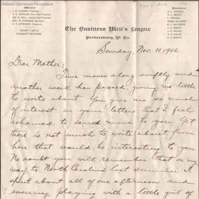 Lucy W. Summers from George W. Summers, Nov 11, 1906