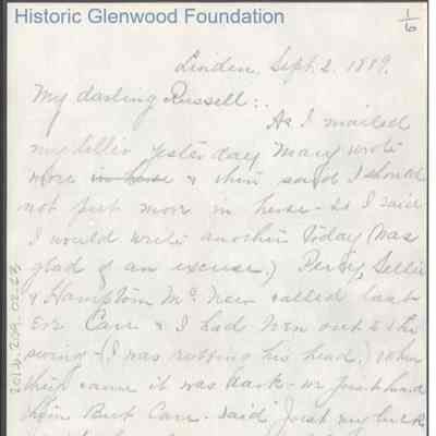 Russell G. Quarrier from Elizabeth S. Quarrier, Sep 2, 1889