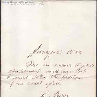 Lewis Summers from L. Berry, Jan 29, 1874
