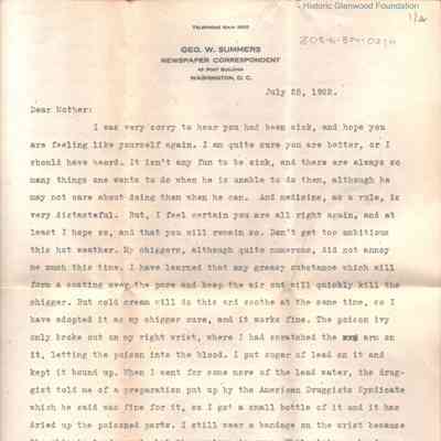 Lucy W. Summers from George W. Summers, July 25, 1922