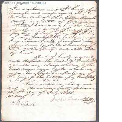 Receipt for Josephus Poindexter Slave Sale to James C. McFarland, Jul 8, 1846