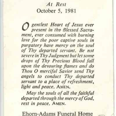 Robert J. Behm Funeral Card