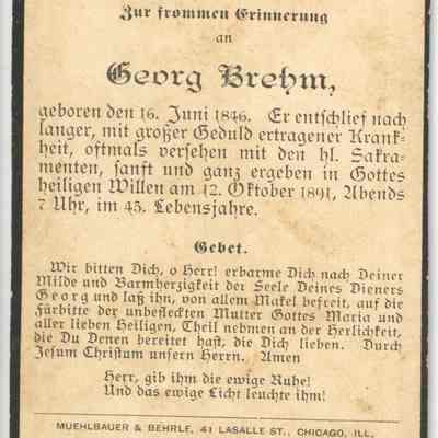 George Brehm Funeral Card
