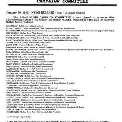 Rubin List of Endorsements 1995
