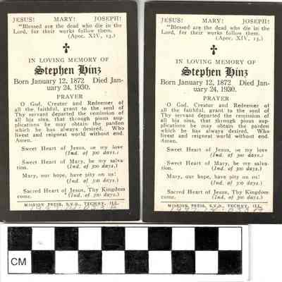 Stephen Hinz Funeral Prayer Card