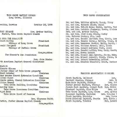 Twin Grove Baptist Church Program 1970