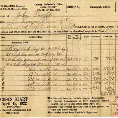 John Raupp 1921 Tax Receipt