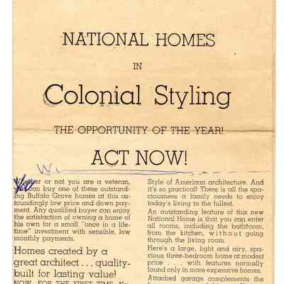 Advertisement for Buffalo Grove Homes