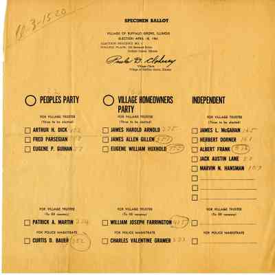 Specimen Ballot, 1961