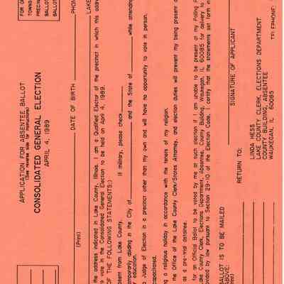 Application for Absentee Ballot 1989