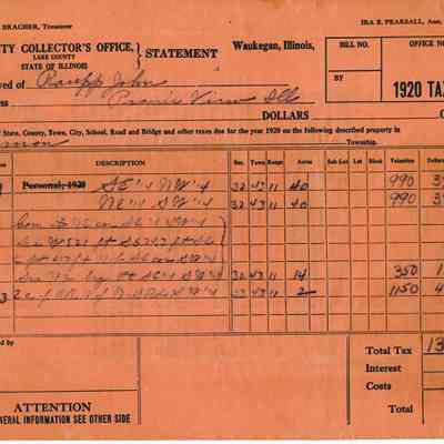 John Raupp 1920 Tax Receipt