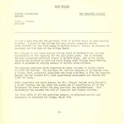 News Release Clayton Campaign 1980s