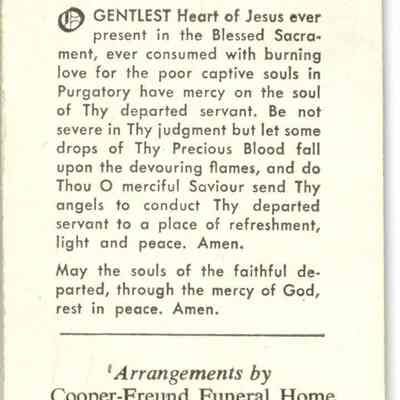 Elizabeth H. Bartman Funeral Card