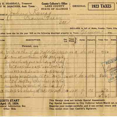 John Raupp 1923 Tax Receipt