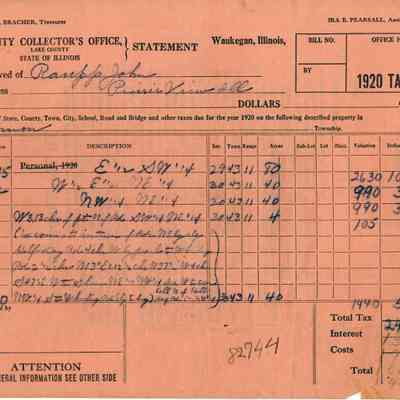 John Raupp 1920 Tax Receipt