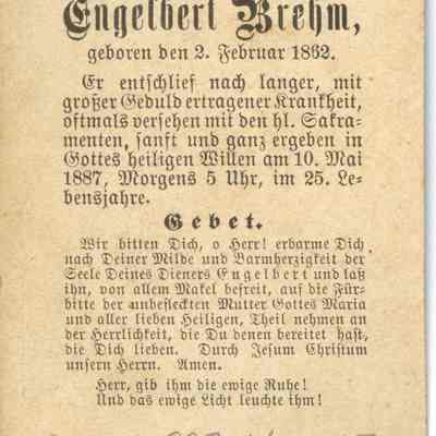 Engelbert Brehm Funeral Card