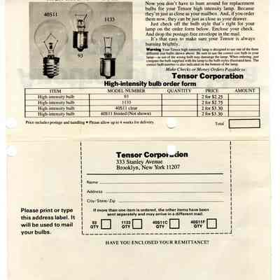 Tensor Lamp Bulb Order Form