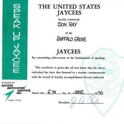 Buffalo Grove Jaycees Certificate 1970
