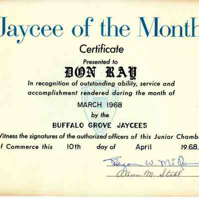 Buffalo Grove Jaycee Certificate 1968