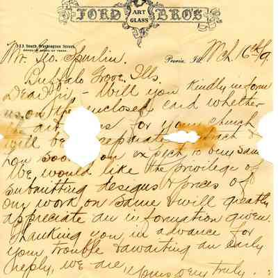 Ford Bros. Letter to George Spoerlein, 1899