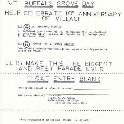 Buffalo Grove Day Float Entry Form 1968