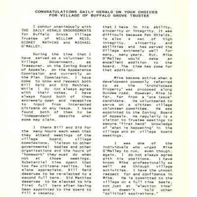 Rubin Letter to Daily Herald 1989