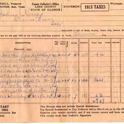 John Raupp 1923 Tax Receipt